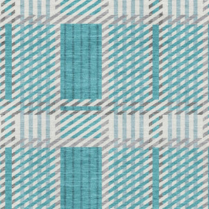 HomeRoots 9' X 12' Teal Gray Ivory Plaid Washable Area Rug - UV Protected, Soft, Durable & Easy to Clean! 678753