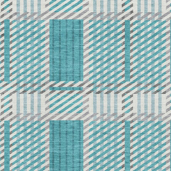 HomeRoots 9' X 12' Teal Gray Ivory Plaid Washable Area Rug - UV Protected, Soft, Durable & Easy to Clean! 678753