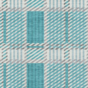 HomeRoots 10' X 14' Teal Gray Ivory Plaid Area Rug - Washable, UV Protected, Durable, Ideal for High-Traffic Spaces 678754