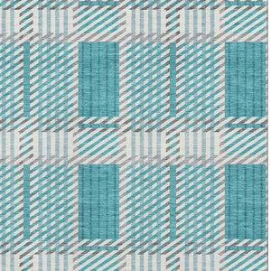 HomeRoots 10' X 14' Teal Gray Ivory Plaid Area Rug - Washable, UV Protected, Durable, Ideal for High-Traffic Spaces 678754