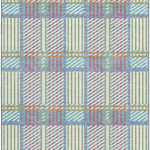 HomeRoots 5' X 8' Stylish White Teal Purple Plaid Area Rug – Washable, UV Protected, Perfect for Busy Spaces! 678756