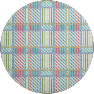 HomeRoots 8' Stylish Teal and Purple Plaid Round Rug - Washable, UV Protected, Perfect for Active Homes! 678757