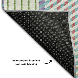 HomeRoots 8' Stylish Teal and Purple Plaid Round Rug - Washable, UV Protected, Perfect for Active Homes! 678757