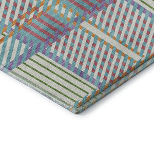 HomeRoots 8' Stylish Teal and Purple Plaid Round Rug - Washable, UV Protected, Perfect for Active Homes! 678757