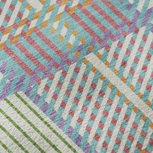 HomeRoots 8' Stylish Teal and Purple Plaid Round Rug - Washable, UV Protected, Perfect for Active Homes! 678757