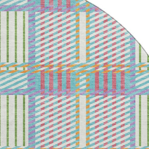 HomeRoots 8' Stylish Teal and Purple Plaid Round Rug - Washable, UV Protected, Perfect for Active Homes! 678757