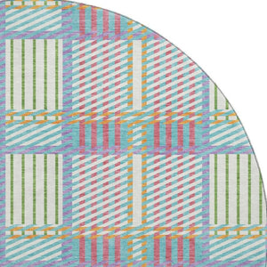 HomeRoots 8' Stylish Teal and Purple Plaid Round Rug - Washable, UV Protected, Perfect for Active Homes! 678757