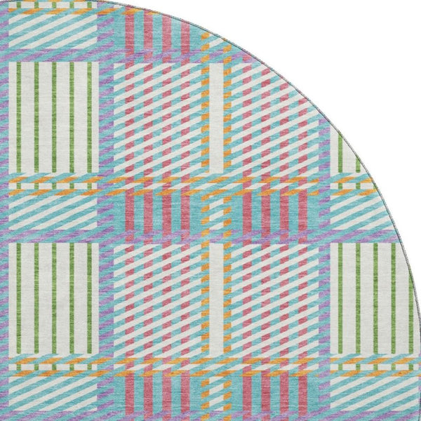 HomeRoots 8' Stylish Teal and Purple Plaid Round Rug - Washable, UV Protected, Perfect for Active Homes! 678757