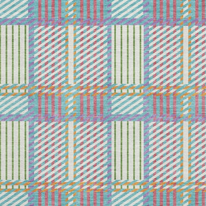 HomeRoots 8' X 10' Washable Plaid Area Rug in White, Teal & Purple with UV Protection for High-Traffic Spaces 678758