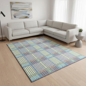 HomeRoots 9' X 12' Washable Plaid Area Rug in White, Teal & Purple - UV Protected, Durable & Stylish Design 678759