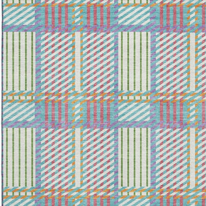 HomeRoots 9' X 12' Washable Plaid Area Rug in White, Teal & Purple - UV Protected, Durable & Stylish Design 678759