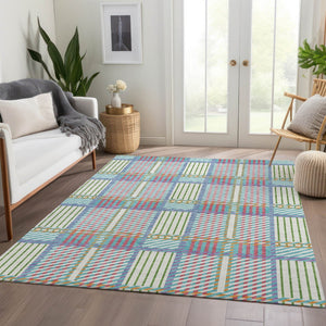 HomeRoots 10' X 14' Washable Plaid Area Rug in Teal & Purple - UV Protected for Stylish, Durable Living Spaces 678760