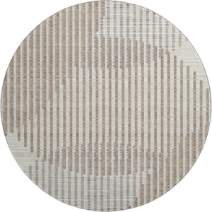 HomeRoots 8' Beige and Taupe Geometric Round Rug - Washable, UV Protected, Durable, Perfect for High Traffic Areas 678763