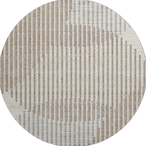 HomeRoots 8' Beige and Taupe Geometric Round Rug - Washable, UV Protected, Durable, Perfect for High Traffic Areas 678763