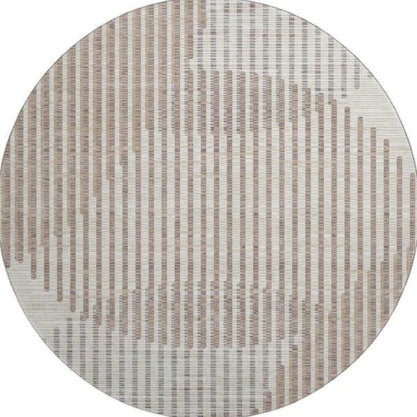 HomeRoots 8' Beige and Taupe Geometric Round Rug - Washable, UV Protected, Durable, Perfect for High Traffic Areas 678763