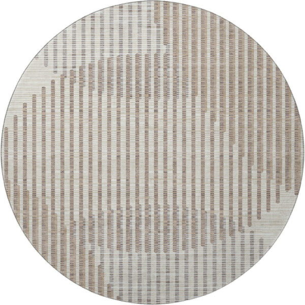 HomeRoots 8' Beige and Taupe Geometric Round Rug - Washable, UV Protected, Durable, Perfect for High Traffic Areas 678763