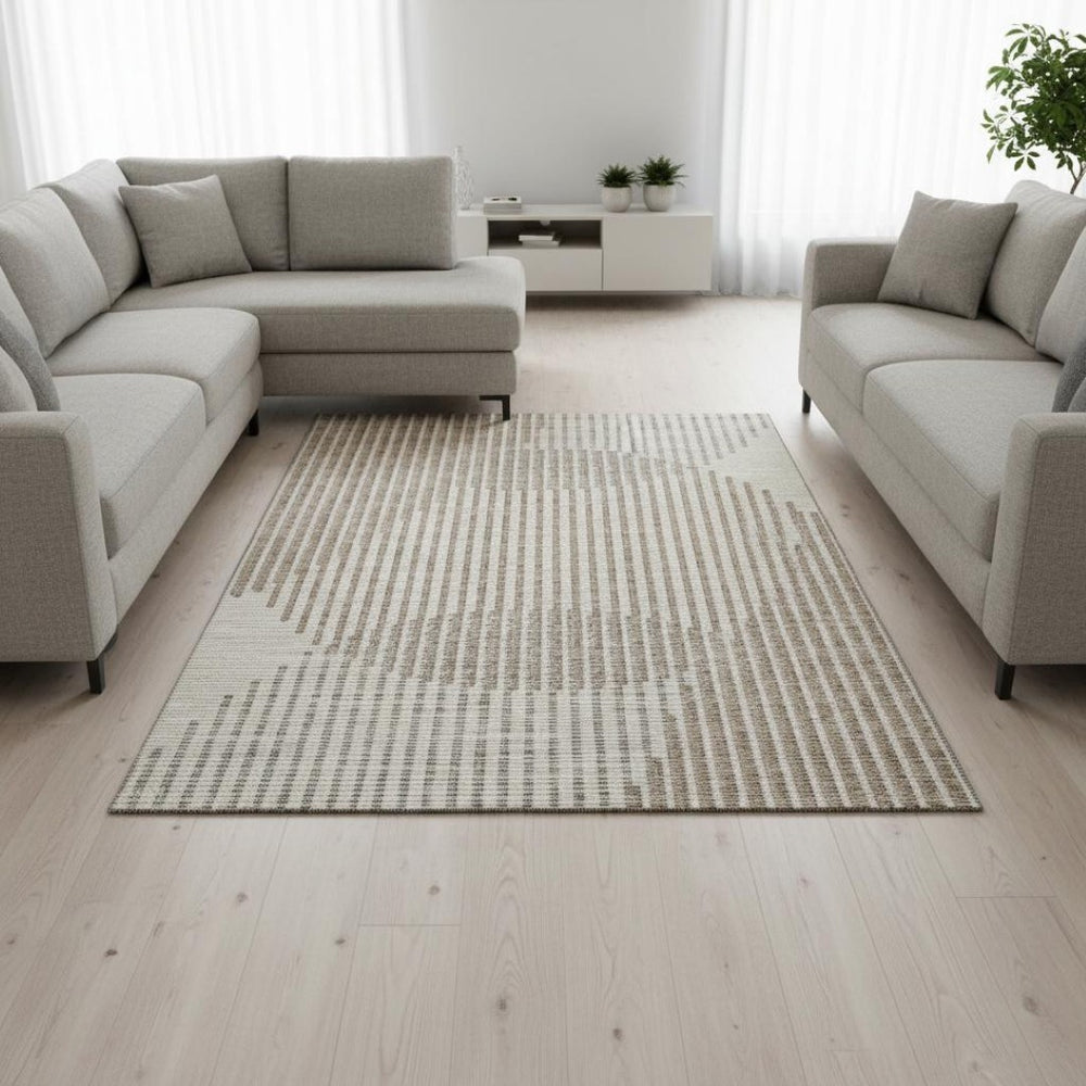 HomeRoots 9' X 12' Beige and Taupe Geometric Area Rug – Washable, UV-Protected, Ideal for High-Traffic Spaces! 678765