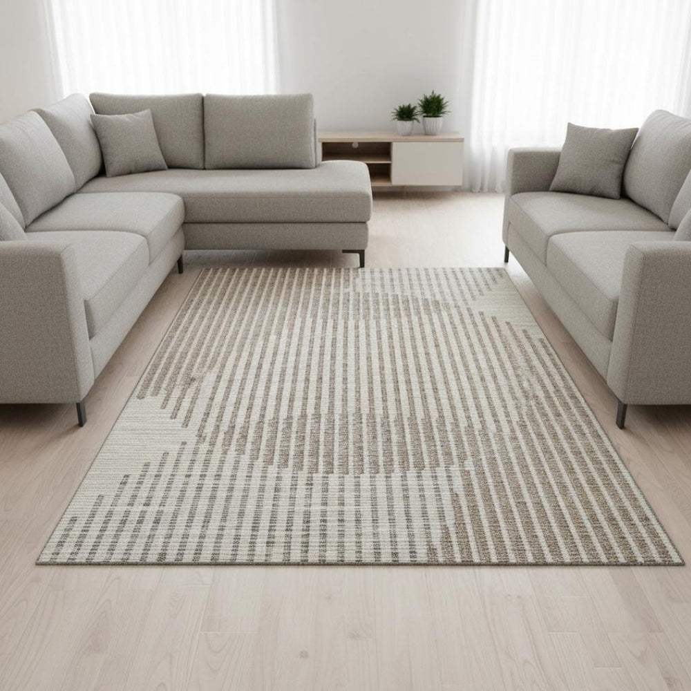 HomeRoots 10' X 14' Contemporary Beige & Taupe Geometric Area Rug – Washable, Stain Resistant, UV Protected 678766