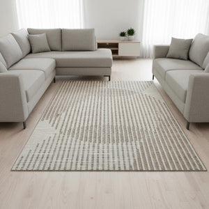HomeRoots 10' X 14' Contemporary Beige & Taupe Geometric Area Rug – Washable, Stain Resistant, UV Protected 678766