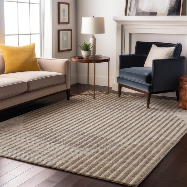 HomeRoots 10' X 14' Contemporary Beige & Taupe Geometric Area Rug – Washable, Stain Resistant, UV Protected 678766