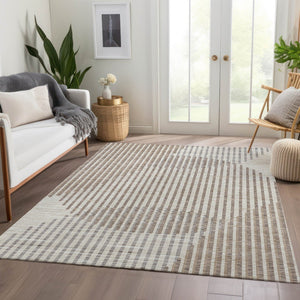HomeRoots 10' X 14' Contemporary Beige & Taupe Geometric Area Rug – Washable, Stain Resistant, UV Protected 678766