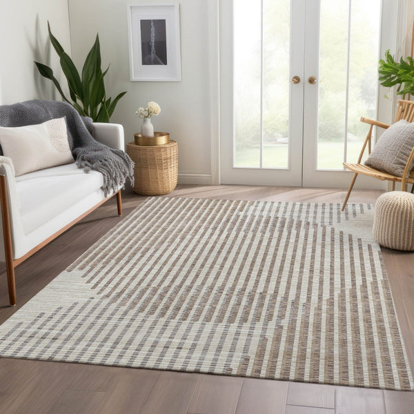 HomeRoots 10' X 14' Contemporary Beige & Taupe Geometric Area Rug – Washable, Stain Resistant, UV Protected 678766