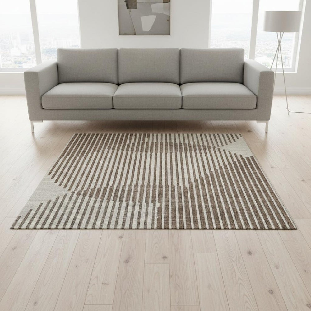 HomeRoots 5' X 8' Brown And Ivory Geometric Area Rug – Washable, UV-Protected, Perfect for Homes with Kids & Pets 678768