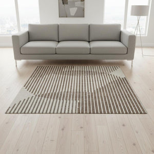 HomeRoots 5' X 8' Brown And Ivory Geometric Area Rug – Washable, UV-Protected, Perfect for Homes with Kids & Pets 678768