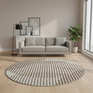 HomeRoots 8' Stylish Brown and Ivory Geometric Round Rug – Washable, UV Protected, Perfect for High-Traffic Areas 678769