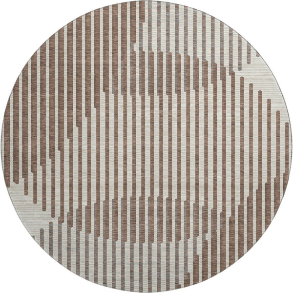 HomeRoots 8' Stylish Brown and Ivory Geometric Round Rug – Washable, UV Protected, Perfect for High-Traffic Areas 678769