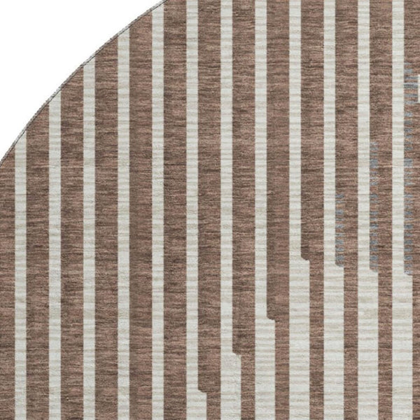 HomeRoots 8' Stylish Brown and Ivory Geometric Round Rug – Washable, UV Protected, Perfect for High-Traffic Areas 678769