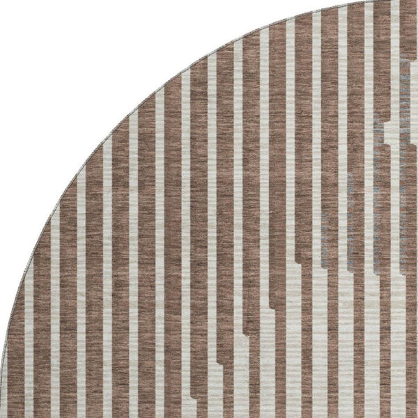 HomeRoots 8' Stylish Brown and Ivory Geometric Round Rug – Washable, UV Protected, Perfect for High-Traffic Areas 678769