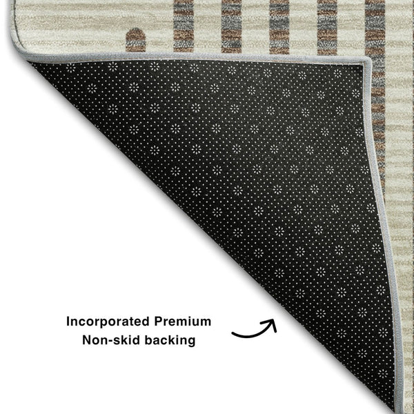 HomeRoots 8' X 10' Geometric Washable Area Rug in Brown & Ivory - UV Protected, Durable & Easy Care Design 678770