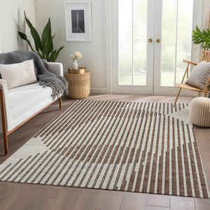HomeRoots 8' X 10' Geometric Washable Area Rug in Brown & Ivory - UV Protected, Durable & Easy Care Design 678770