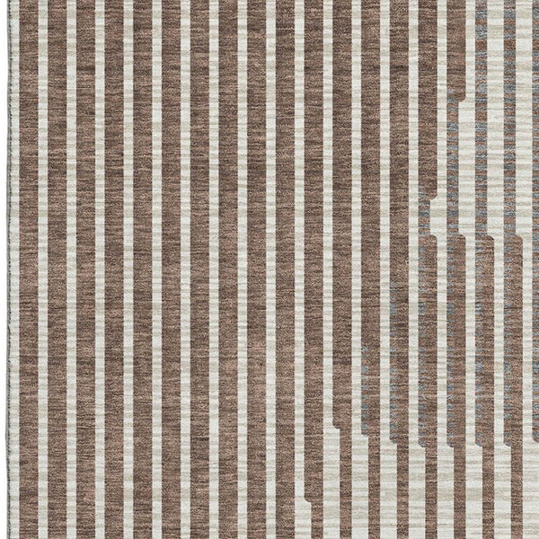 HomeRoots 8' X 10' Geometric Washable Area Rug in Brown & Ivory - UV Protected, Durable & Easy Care Design 678770