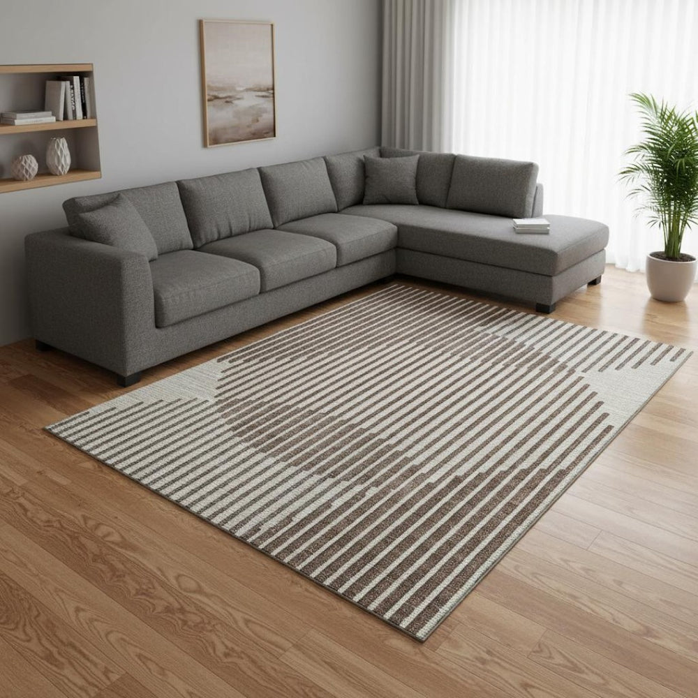 HomeRoots 9' X 12' Brown And Ivory Geometric Area Rug – Washable, UV Resistant, Durable for High Traffic Spaces 678771
