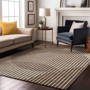 HomeRoots 10' X 14' Brown And Ivory Geometric Area Rug - Washable, UV-Protected, Stain-Resistant & Stylish! 678772