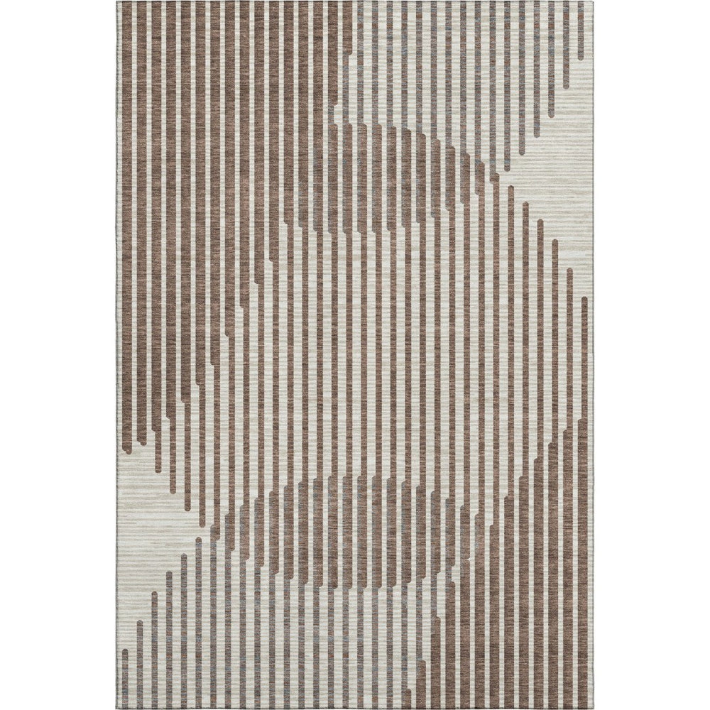 HomeRoots 10' X 14' Brown And Ivory Geometric Area Rug - Washable, UV-Protected, Stain-Resistant & Stylish! 678772