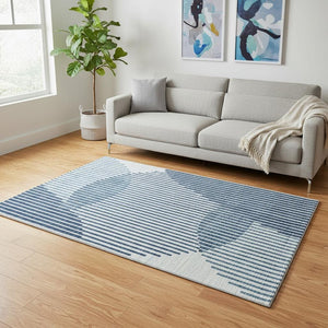 HomeRoots 5' X 8' Blue And Ivory Geometric Area Rug - Durable, Washable, UV-Protected for Indoor & Outdoor Use 678774