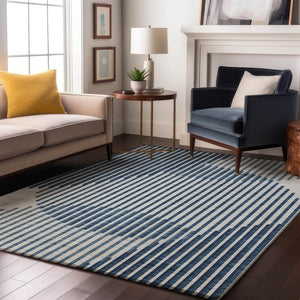 HomeRoots 5' X 8' Blue And Ivory Geometric Area Rug - Durable, Washable, UV-Protected for Indoor & Outdoor Use 678774