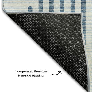 HomeRoots 5' X 8' Blue And Ivory Geometric Area Rug - Durable, Washable, UV-Protected for Indoor & Outdoor Use 678774