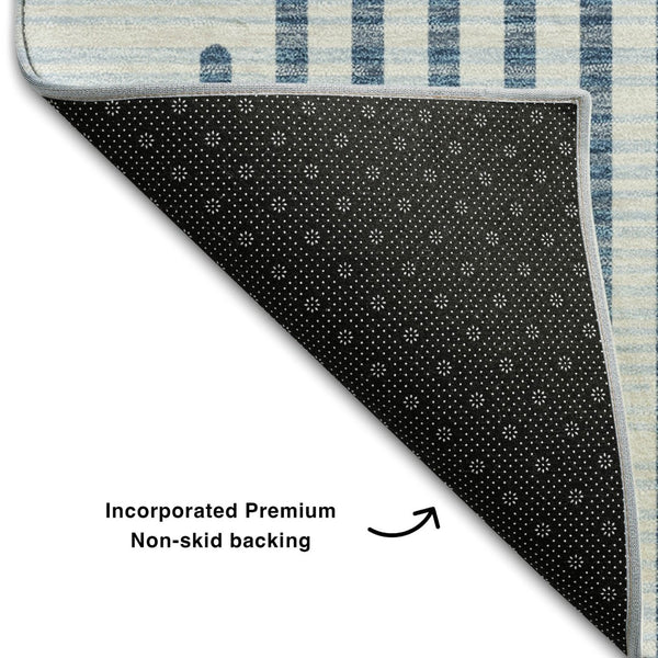 HomeRoots 5' X 8' Blue And Ivory Geometric Area Rug - Durable, Washable, UV-Protected for Indoor & Outdoor Use 678774