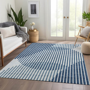HomeRoots 5' X 8' Blue And Ivory Geometric Area Rug - Durable, Washable, UV-Protected for Indoor & Outdoor Use 678774