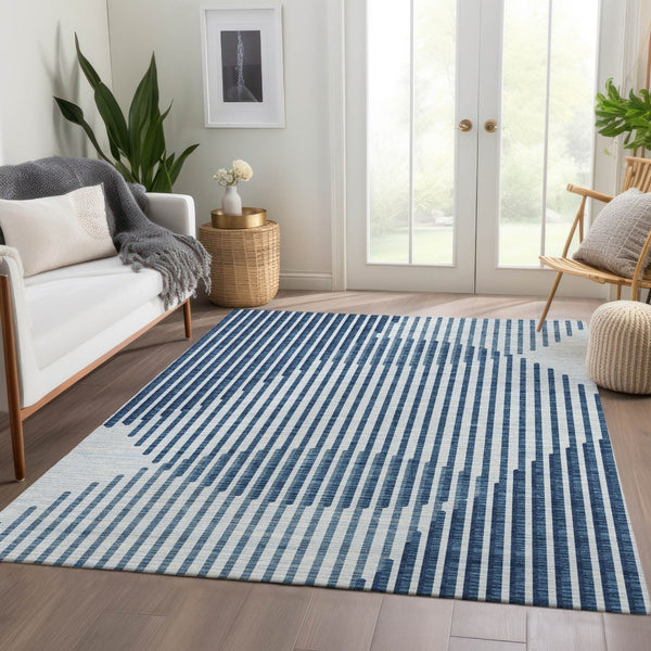 HomeRoots 5' X 8' Blue And Ivory Geometric Area Rug - Durable, Washable, UV-Protected for Indoor & Outdoor Use 678774