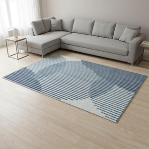 HomeRoots 8' X 10' Stylish Blue & Ivory Geometric Area Rug - Washable, UV Protected, Stain-Resistant Design! 678776
