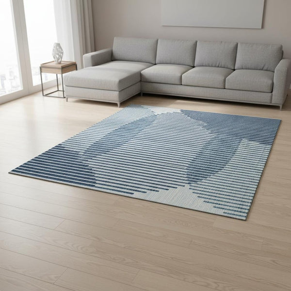 HomeRoots 9' X 12' Blue & Ivory Geometric Area Rug - Washable, UV Protected, Stain-Resistant for Family Homes 678777