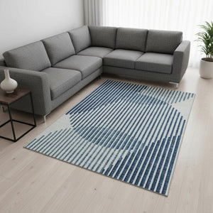 HomeRoots 10' X 14' Blue & Ivory Geometric Area Rug - Washable, UV-Protected, Durable for High-Traffic Spaces 678778