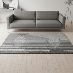 HomeRoots 5' X 8' Modern Charcoal Ivory Gray Geometric Area Rug - Washable, UV-Protected & Stain-Resistant! 678780