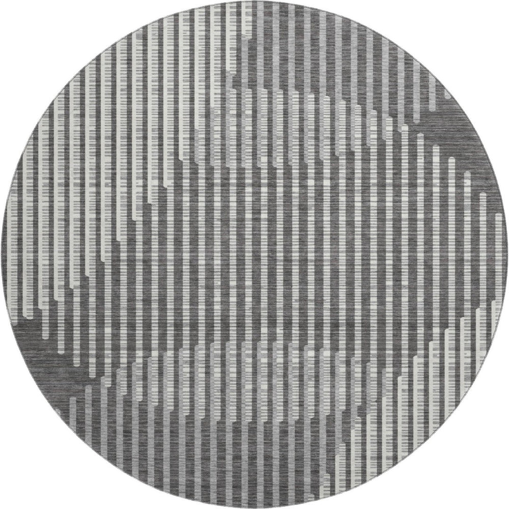 HomeRoots 8' Charcoal Ivory and Gray Geometric Washable Round Rug – Stylish, Durable, UV-Protected Design! 678781