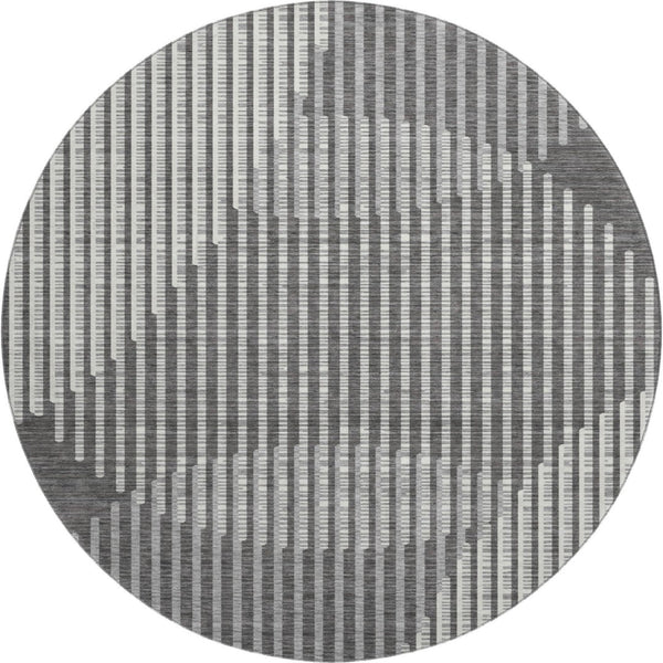 HomeRoots 8' Charcoal Ivory and Gray Geometric Washable Round Rug – Stylish, Durable, UV-Protected Design! 678781